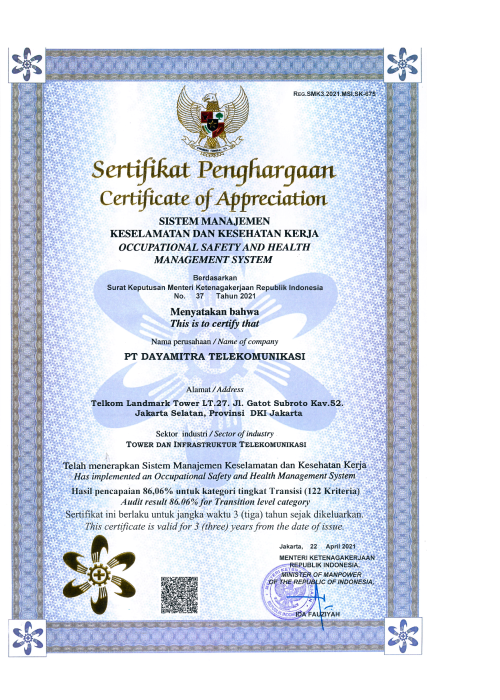 PENGHARGAAN SISTEM MANAJEMEN KESELAMATAN DAN KESEHATAN KERJA